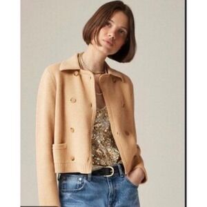 J.Crew L Marielle Cropped Cardigan Double Breasted Sweater Blazer Cotton Camel